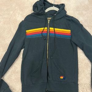 Aviator Nation 5 Stripe Zip Up Coal Hoodie
